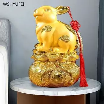 Sha Jin Rabbit Ornament Zodiac Rabbit Saves Money Decoration of living room, wine cabinet, office Resin Craft Gifts