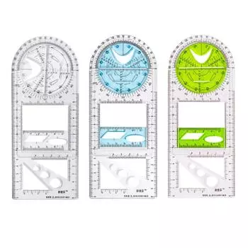 Шаблон чертежа многофункциональной геометрической линейки. Измерительные линейки. белый