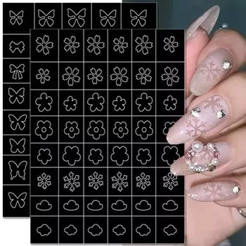 Шаблон для дизайна ногтей с полым распылением Шаблон для украшения ногтей Наклейки для ногтей Расписанные вручную наклейки для ногтей B2