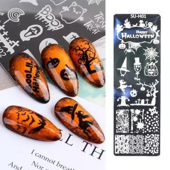 Шаблон для ногтей в стиле Хэллоуина, несколько изображений, шаблон «сделай сам», из нержавеющей стали, пластина для штамповки маникюра 4