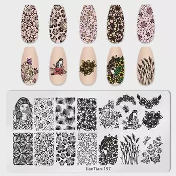 Шаблон для печати на ногтях - Стальная пластина с рисунком рождественской елки и бабочек