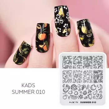 Шаблон для штамповки ногтей KADS, пластина для печати на ногтях, летняя трафаретная пластина с изображением фруктов для маникюра, лак для стемпинга ногтей