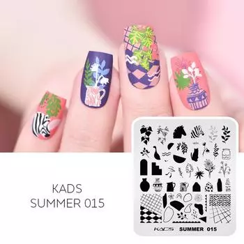 Шаблон для штамповки ногтей KADS Summer 015, трафарет для дизайна ногтей, пластина для маникюра, инструмент