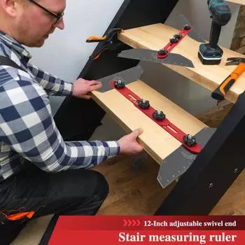 Шаблон для ступеней лестницы, высокоточный, регулируемый, простой в использовании, портативный измеритель ступеней лестницы с угловой измерительной отметкой чёрный