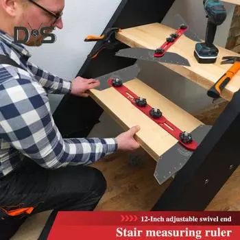 Шаблон для ступеней лестницы, высокоточный, регулируемый, простой в использовании, портативный измеритель ступеней лестницы с угловой измерительной отметкой чёрный