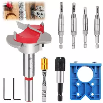 Шаблон для сверления отверстий под петли 5/64 дюйма, 7/64 дюйма, 9/64 дюйма, 11/64 дюйма Сверла для петель дверного замка шкафа дверцы шкафа Сверла для петель