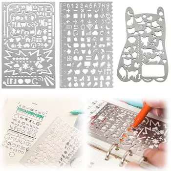 Шаблон линейки линейка для черчения набор металлический материал DIY ручная чертёжная линейка для блокнота шаблон для черчения шаблон милый забавный узор для