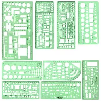 Шаблон линейки UCEC Архитектурная чертежная линейка Дизайн мебели Водоснабжение и канализация Трубопровод Механический символ Линейка Круг Овал Чертеж 9