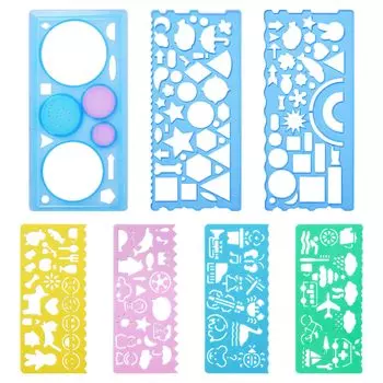 Шаблон линейки UCEC для начальной школы с вращающейся линейкой, многофункциональная удобная легкая дизайнерская линейка, набор цветных волновых шаблонов линеек, милый