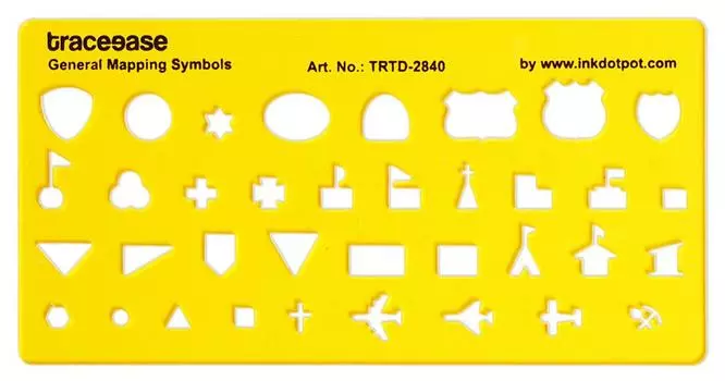 Шаблон общих картографических символов Traceease, пластиковая линейка для рисования фигур и символов, печатная трафаретная шкала для школ, колледжей, учреждений 6 X 3 Inches жёлтый