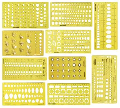 Шаблон Traceease Gemstone Многоцелевой шаблон проектирования Смешанный шаблон для ювелирных изделий Трафарет для рисования Масштаб Pack Of 8.1 x 4 inches жёлтый