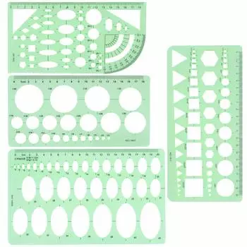 Шаблон UCEC, круговая линейка, квадратная, эллипсная, треугольная, полиморфная, общая, комплексная линейка для черчения, прозрачная, 4 шт., включает сумку для хранения