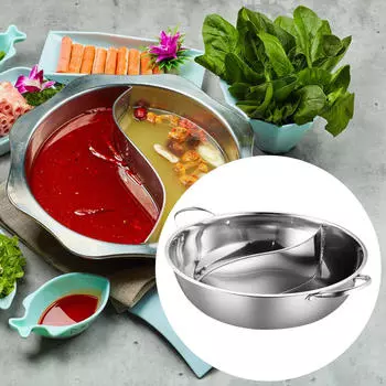Shabu Pot with Divider 304 Stainless Steel Soup Cookware Cooking Utensil Mandarin Duck for 36cm
