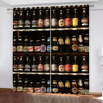 Shade Curtain 3D Fashion Wine Cabinet Curtains For Living Room 2 Elegant Pieces, Shading Window Curtain For Bedroom Decor W70xH160cmx2&Grommet Top