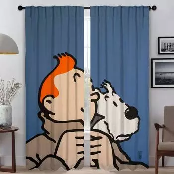 Shades Adventures of TintinS Curtains for Living Room Curtain for Room 2 Panel Halloween Decoration Home Interior Curtains Child W50xH70cmx2pcs-CL