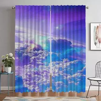 Shades Cloud Tulle for Bedroom Home Interior Curtains for Living Room Curtain Kitchen Curtains 2 Pieces Partition Blackout Child W50xH70cmx2pcs-CL