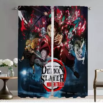 Shades Demon Slayer Blackout Curtains 2 Pieces Living Room Curtain Curtains for Bedroom Halloween Decoration Partition Kitchen W50xH70cmx2pcs-CL