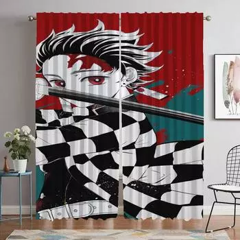 Shades Demon Slayer Halloween Decoration Curtains for Bedroom Curtains Child Room Blackout Curtain Partition Living Kitchen Home W50xH70cmx2pcs-CL