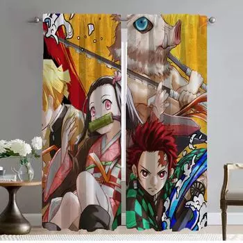 Shades Demon Slayer Modern Living Room Curtains 2 Pieces Blackout Curtain Home Interior Curtains for Camera Tulle for Bedroom W50xH70cmx2pcs-CL