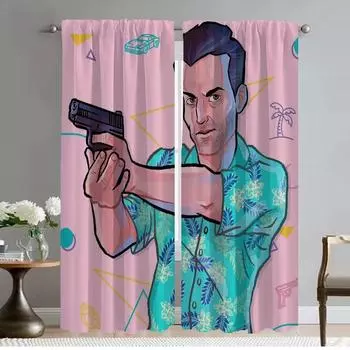 Shades Gta Vice City Elegant Room Curtains for Camera Window Curtain Tulle for Bedroom Home Interior Curtains 2 Pieces Partition W50xH70cmx2pcs-CL