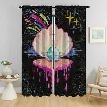 Shades Wave Sun Curtains for Bedroom Blackout Curtains 2 Pieces Partition Halloween Decoration Window Curtain Living Room Camera W50xH70cmx2pcs