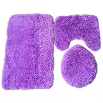 Shaggy Faux 3pc Soft Bathroom Set Bath Mat Contour Rug Toilet Lid New Cover