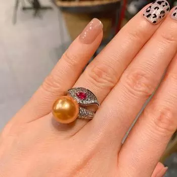 Шагните в открытое кольцо с жемчугом Ao Fritillary, женское модное ювелирное украшение, сочетание красного корундового жемчуга