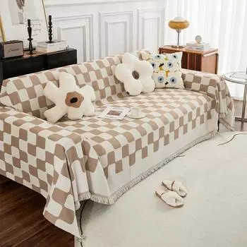 Шахматная доска, большой клетчатый диван-полотенце из шенилла, простой современный легкий роскошный универсальный чехол, большой квадратный диванный чехол, ткань 180*130