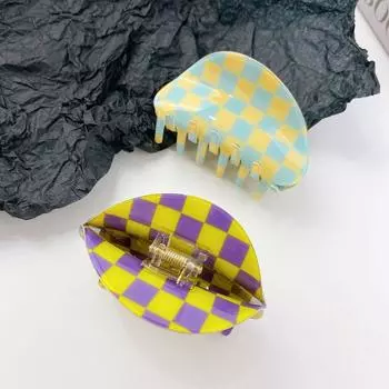 Шахматная доска полукруг волос краб клипсы женские заколки для волос корейский стиль краб клипсы аксессуары для волос зелёный/белый