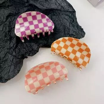 Шахматная доска женские заколки для волос полукруглые крабовые заколки аксессуары для волос корейский стиль жёлтый/фиолетовый