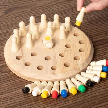 Шахматная игра на память, игрушка Монтессори, интерактивная забавная деревянная игра для детей