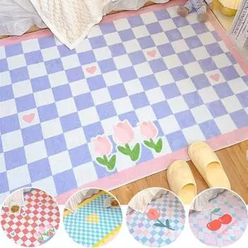 Шахматная клетка ретро ковры для гостиной столовой спальни кухни офиса Клетчатый современный геометрический ковер домашний декор 50x80cm