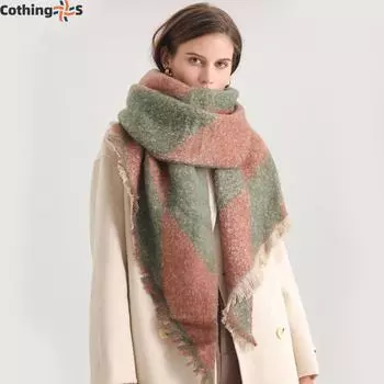 Шахматный шарф с рисунком «шахматная доска» из искусственного кашемира, осенне-зимний, с меховой подкладкой по бокам, утолщенный теплый плюшевый шарф 250x42cm