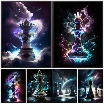 Шахматы Мистический Епископ Граффити Роскошные произведения искусства Картина на холсте Вдохновляющие плакаты Печать Гостиная Современные стены Скандинавские художественные фотографии Домашний декор 20x30cm No Frame белый