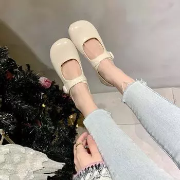 [Шэй Су Ининь] Маленькая милашка, уменьшающая возраст ~ большая кукольная голова с пряжкой и круглой головой, туфли Мэри Джейн, женские туфли на плоской подошве 34 абрикосовый