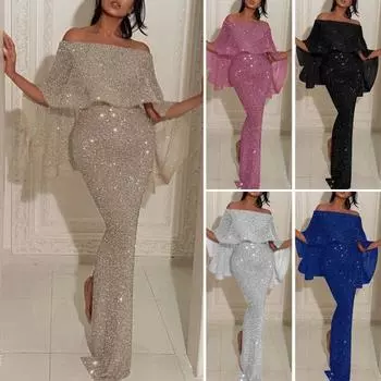 Шаль-бандо с рюшами на талии, облегающее однотонное женское платье с запахом на бедрах, элегантное облегающее вечернее длинное платье с открытыми плечами и разрезом на спине 3XL