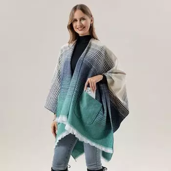 Шаль High Sense Split Cape с постепенным изменением кармана, большая шаль темно-синий