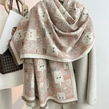 Шаль и шарф Cartoon Cat из кашемира для женщин – двойное назначение осень/зима Red красный