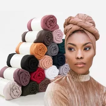 Шаль из хлопка и вискозы, большой размер, трикотажный шарф-хиджаб, длинная мусульманская шаль, простой мягкий тюрбан, повязка на голову для женщин, африканская повязка на голову