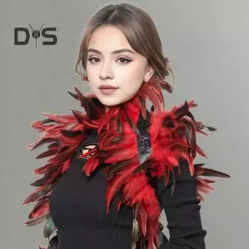 Шаль из искусственного пера, накидка на плечо, мягкий регулируемый ретро-готический воротник, косплей, вечерние, сценическое представление, шарф из искусственного пера, костюм танцора розы красного