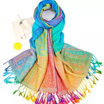 Шаль из искусственной шерсти Yousheng, радужная цветная художественная печать, шарф-обертка с кисточками, женский пончо, шаль, одеяло, шарф B