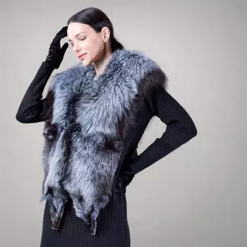 Шаль из меха лисы, 155*25 см, серебристо-голубая лиса, Golden Island. 155*25cm серебряный