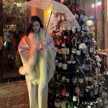 Шаль из меха лисы с мехом женская 2024 осень-зима новая мода пальто Мао Мао молодое пальто one size fits all