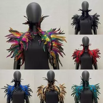 Шаль из натуральных перьев, роскошная накидка с перьями, шаль для косплея на Хэллоуин чёрный