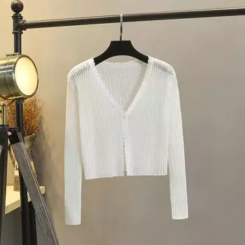Шаль Накидка V-образный вырез Платье-слинг Вязаный кардиган White -1 button 2XL