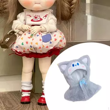 Шаль ручной работы для кукол ростом 17 см серый