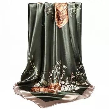 Шаль с цветочной накидкой, квадратный шелковый атласный женский элегантный шарф, универсальный платок, солнцезащитный крем, марлевая шаль