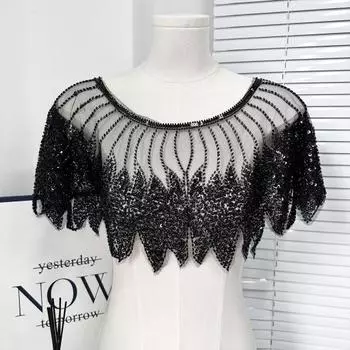 Шаль с фальшивым воротником и сверкающими пайетками, прозрачный свадебный наряд, фальшивый воротник, воротник-шаль для торжественных случаев серебряный