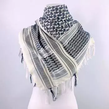 Шаль с клетчатым принтом и бахромой по краям, жаккардовая, защита от солнца, песка и ветра, шарф в этническом стиле для мужчин и женщин, шаль для отдыха на открытом воздухе бежевый