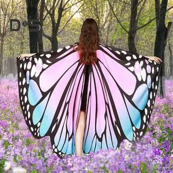 Шаль с крыльями бабочки, накидка, сказочная нимфа, пикси, аксессуар для косплея, мягкий шелковистый наряд на Хэллоуин, праздничный костюм для женщин и девочек